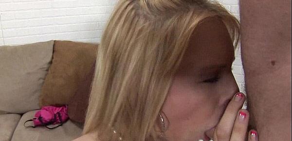  Short haired blonde Missy Mathers giving a sensual blowjob